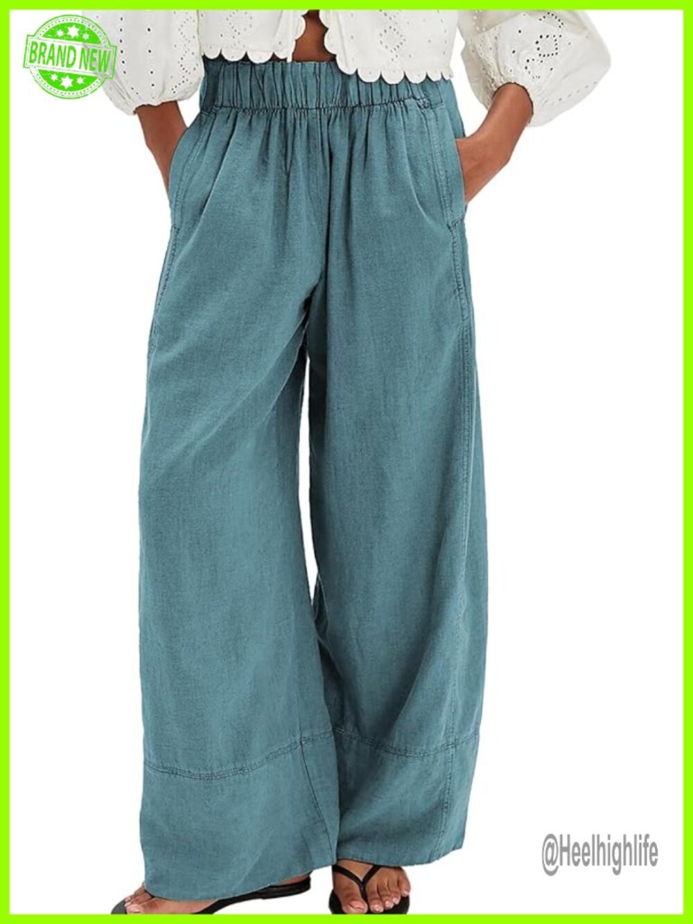 Wide Leg Linen Pants with Pockets Summer Beach Palazzo Boho